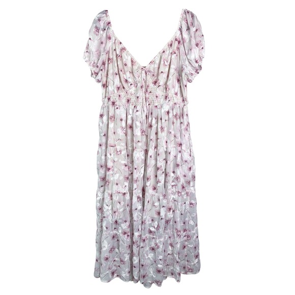 Arula Claire Floral Tiered Maxi Dress 2X Pink Puff Sleeve Coquette Romantic Cute - Picture 2 of 12
